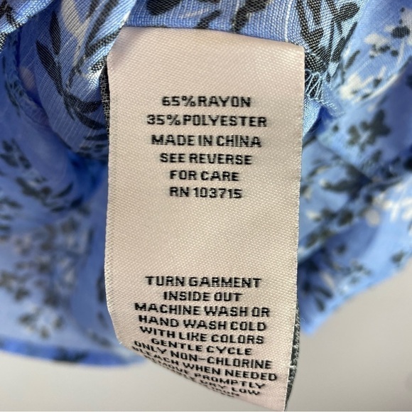 NANETTE Lepore Blue Floral Pleated 3/4 Sleeve Blouse Medium - Picture 10 of 12